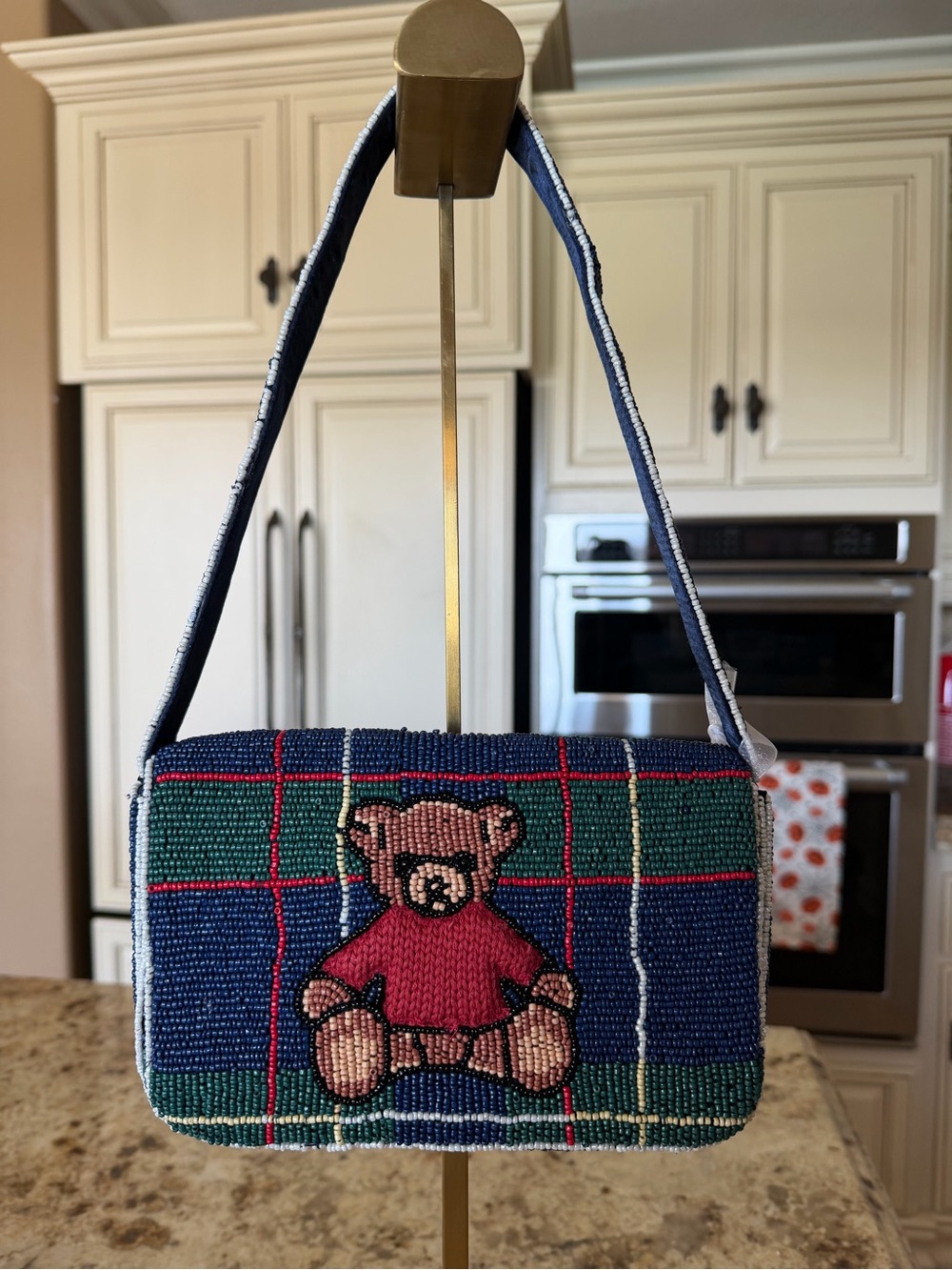 From India To You Blue Beaded Teddy Shoulder Bag